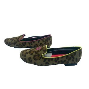 Little Miss Matched Women Leopard Flats NEW NIB Faux Suede Yellow Pink Trim